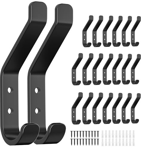 Josmimic Garderobenhaken 20-Stück, Kleiderhaken Schwarz zum Schrauben, Wandhaken für Akustikpaneele, Wandpaneele, Schlafzimmer, Wohnzimmer, Badezimmer, für Garderobe, Jacken, Metall 10CM