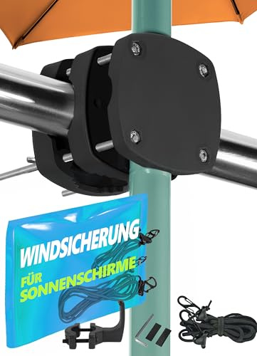 4smile Sonnenschirmhalter Balkongeländer SunnyBoy 3.0, Schwarz + Windsicherung für Sonnenschirme - Sonnenschirm Halterung Balkon - Schirmhalterung Balkongeländer