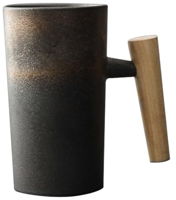 Jorzer Kaffeetasse mit Holzgriff 220 ml ergonomisch Exquisite Steingut-Vintage-Tassen Home-Office-Keramiktasse für Tee Getränke Wasser Kaffeetasse in vergoldeter Glasurfarbe