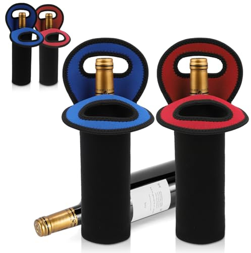 2pcs Flaschenträger für Weinflasche Abdeckung Weinträger in Neopren Flaschentasche Männerhandtasche Getränketasche Bottle Bag für Camper Picknicks Adventskalender Partys Geschenkeideen(Blau&Rosa)