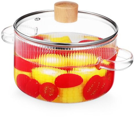 Alipis Glass Simmer Pot for Stove Top 1.6l Lid and Wooden Handle Glass Cooking Saucepan Stewing Pot for Soup and Milk