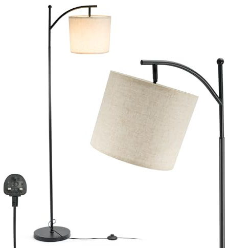 BREEZENEST Dimmable Floor Lamp with Linen Shade, 165cm Modern Standing Light for Living Room & Bedroom, 3 Colour Temperatures Reading Lamp with 9W LED Bulb Included (Off-White)