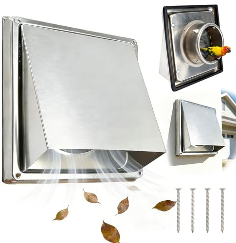 HUOMAQFAN Cowled External Air Vent Covers 100mm / 4 inch 304 Stainless Steel Extractor Fan Outside Air Vent, Cowled Duct Cover with Bird Screen Mesh for Walls Outside Kitchen Ducting Bathroom Dryer