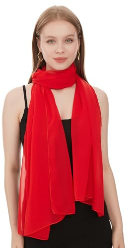 Shawl Factory Chiffon Schal Damen Rot - Seidenweich und Federleicht - Eleganter Halstuch Schal - Polyester Tuch Halstuch Damen Frühling Sommer - Pflegeleichtes Schaltuch - Damenschal Leicht (Rot)