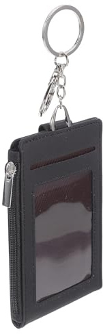 ANDRESLAD Tarjetero para Llavero y Tarjetas de Identificación de PU Negro, Porta Tarjetas Compacto, Unisex para Oficina y Viajes, Funda Práctica y Ligera