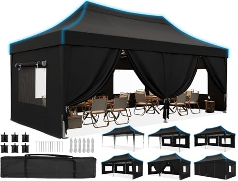 Quictent Faltpavillon 3x6m wasserdicht | Partyzelt, Pop-Up Pavillon, Gartenpavillon, stabil, mit Seitenwänden, UV-Schutz 50+, Tragetasche inkl, Stahlrahmen