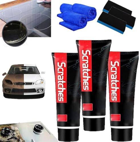 Scratch Free Stove Top Scratch Remover, Cooktop Heavy Duty Cleaner and Polish, Polishing Wax for Glass Ceramic Stove Top Cleaner, Car Paint Scratch Repair,Stain Remover for Stove,with Sponge (3 Pcs)