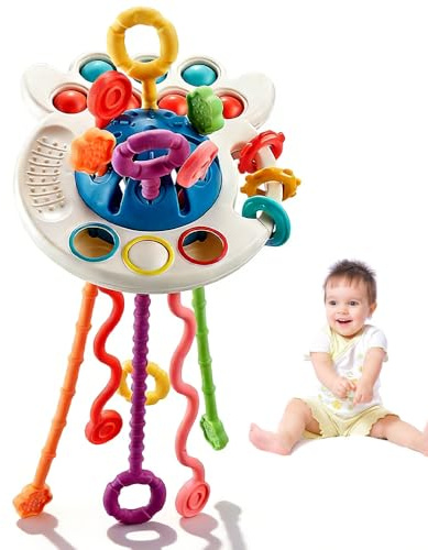 Juguetes Montessori para Bebés, Juguetes de Cuerda de Tracción Juguete de Viaje de Desarrollo temprano Juguete Sensoriales para Habilidades Motoras Finas Regalo Bebes de Cumpleaños Navidad(Azul)