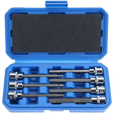 QWORK® 7PC Coffret de Douilles Allen 3/8 Extra Longues 110mm – Embouts Hexagonaux 3-10mm, Acier S2 Robuste et CR-V avec Boîtier de Rangement