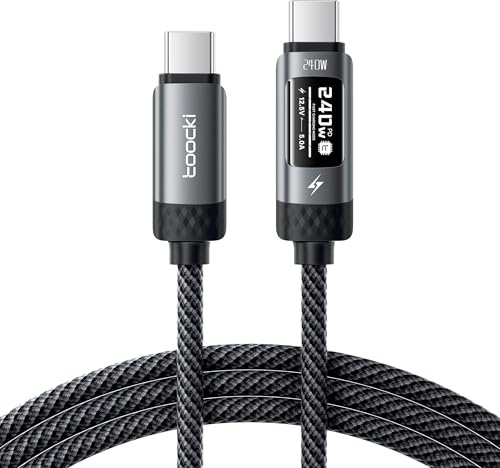 toocki 240W USB C kabel 3m PD3.1 snabbladdningskabel med digital display | Nylon USB typ C laddkabel, E-märkpenna chip för iPhone 17 Pro Max, iPhone 16, Samsung S24, MacBook Pro/Air(svart)