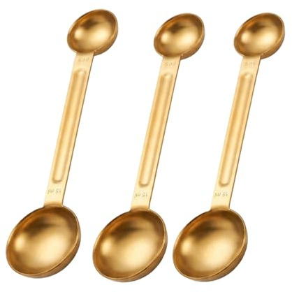3PCS Tablespoon Measuring Spoon, Double-Ended Coffee Scoop Set, 15 ml Measuring Spoon for Kitchen and Baking Needs, Golden Design