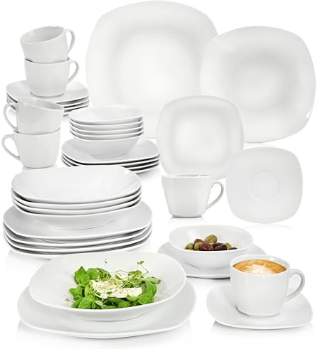 SÄNGER | Geschirrservice Bilgola in Weiß, 36-teiliges Geschirrset für 6 Personen, Teller-Set aus Porzellan, Komplettservice | PREMIUM COLLECTION
