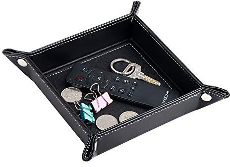YAPISHI Key Dish Bowl for Entryway, Catchall Holder Bedside Table Valet Tray for Men's Pocket Stuff, PU Leather Nightstand Organizer for Dice/Coins/Wallet/Watch/Rings/Sunglasses, Dresser/Coffee Table