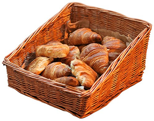 Chef-Hub Hand Made Sloped Wicker Wood Display Basket Serving Tray for Bread, Cakes, and Fruit. Pack of 1