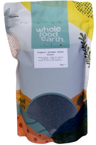 Wholefood Earth - Semillas de sésamo negro ecológico, crudas, 1 kg, sin transgénicos, veganas, con certificación ecológica