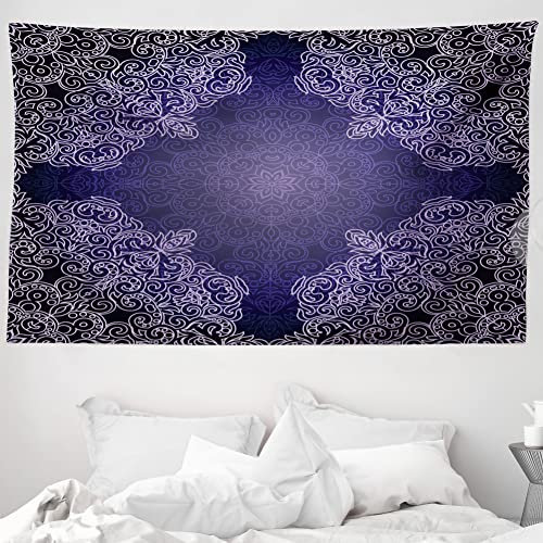 ABAKUHAUS Lila Mandala Wandteppich, Orientalisches Klöppel-Mandala mit abstrakten floralen Motiven, aus Weiches Mikrofaser Stoff Wand Dekoration Für Schlafzimmer, 230 x 140 cm, Violett Grau Blasslila