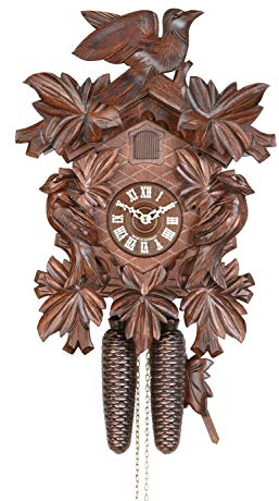 Cuco Clock Kuckucksuhr Schwarzwalduhr 'Im Blätterwald' 38 x 29 x 16cm Wanduhr aus Holz, 8 - Tage Werk, manuelle Nachtabschaltung