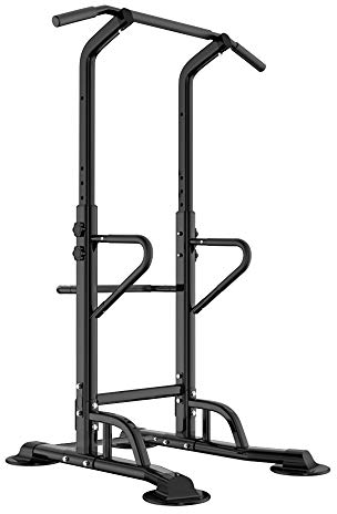 sogesfurniture Power Tower mit Dip Station, multifunktionale Kraftstation Kraftturm Trainingsgerät mit Klimmzugstange und Liegestützgriffe, höhenverstellbar von 190-230cm, BH-PSBB002-N