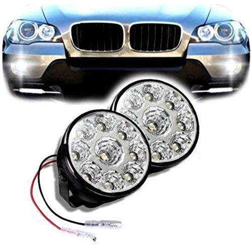 Coppia Fendinebbia Auto Con 9 Led Smd Fari Notturni Universali Bianco Ghiaccio Fanali Anteriore