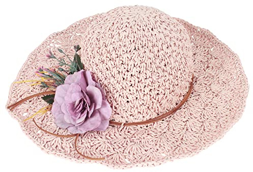Milya Stroh Faltbarer Sonnenhut mit Breiter Krempe Blumen Strohhut Sommerhut Damenhut Sommer Hut - Ideal für Urlaub am Strand