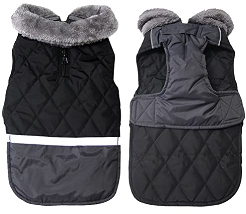 JoyDaog Wendbarer Hundemantel für kleine Hunde mit Fleece-Kragen, wasserdicht, warme Welpenjacke für den kalten Winter, Schwarz, Größe S