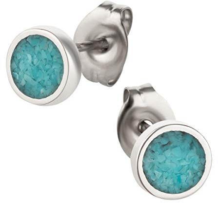 Ohrstecker Ohrringe Modell 5 Silber 925 Sterling Türkis Inlay als Ohrschmuck mit kleiner Schmuckbox - 7K - Indianer Schmuck Geschenke für Damen, Mädchen, Jungen, Kinder und Herren