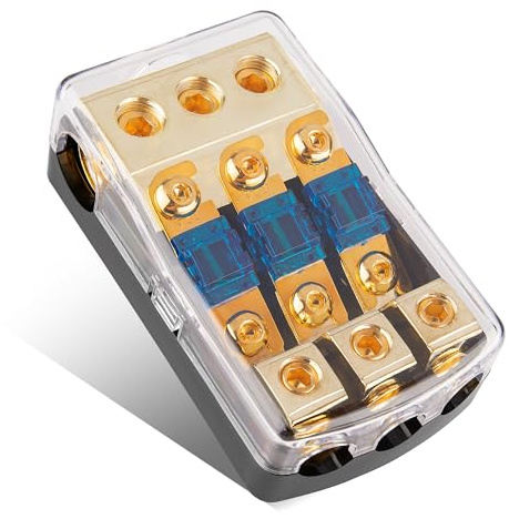 RED WOLF Kfz Verteilerblock 60A Sicherungshalter, 3 Fach Autobatterie Stromverteiler mit 60A ANL Flachsicherung für Auto Boot LKW Anhänger RV Audio Stereo Power Splitter Sicherungskasten 1 In 3 Out