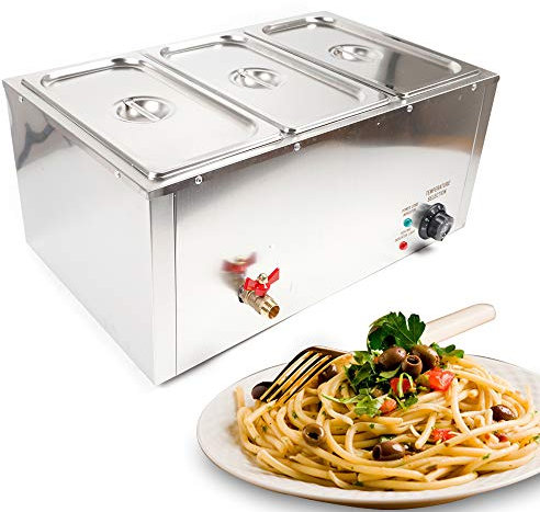 Fetcoi Chafing Dish - Calentador de alimentos (3 recipientes cuadrados, acero inoxidable, para catering, bufés y fiestas)