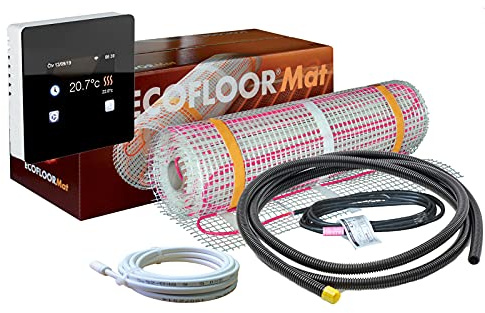 Komplett-Set elektrische Fußbodenheizung Ecofloor 200 W/m² mit Thermostat TFT Wlan/Wifi 1-16 m² (3 m² - 0,5 x 6 m)