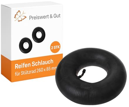 2 STK Reifen Schlauch Stützrad 260 x 85 mm mit Schrader-Ventil 170 g | Ersatzschlauch für Schubkarrenrad und Bollerwagen, passend für 3 bis 3,5 Zoll Rad, mit Schrader-Ventil und je 170g