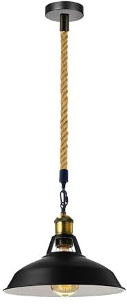 LEDSone Lampada A Sospensione Nera Con Paralume, Lampada A Sospensione Con Paralume Da 30cm, Lampada A Sospensione In Metallo Canapa E27, Lampada A Sospensione Industriale A Soffitto, Illuminazione A