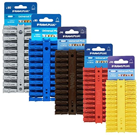 488 x Assorted Genuine Uno Rawl Plugs Universal Wall Expansion Screw Fixings, Multicoloured
