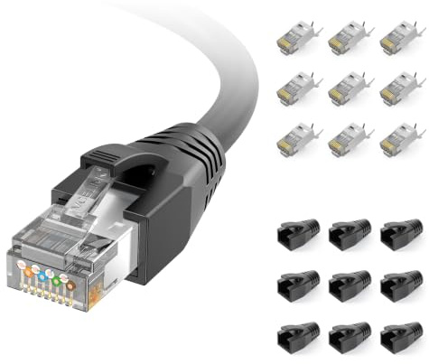 VCELINK 10 x RJ45 Stecker, CAT7 Pass Through Netzwerkstecker, Lan stecker | 10 Gbit/s, für Cat7/Cat6A Verlegekabel geschirmt, PoE-fähig, mit Einfädelhilfe und Knickschutz, Switch/TV/Router/PC, schwarz