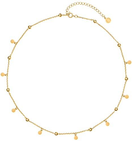 day.berlin Damen Halskette Sun 40+5cm 18k vergoldet | filigrane Kette mit kleinen Plättchen & Kugeln, 316L Edelstahl nickelfrei & wasserfest