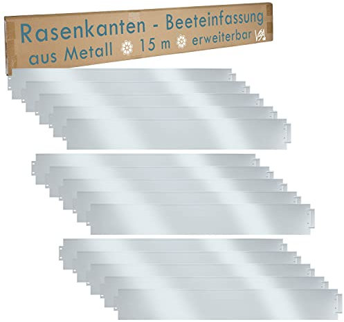 Rasenkante Metall 5m 10m 15m 20m 25m 30m erweiterbar V2Aox 100x14cm verzinkt Beeteinfassung Beetumrandung Mähkante Garten Umrandung, Länge:15 m