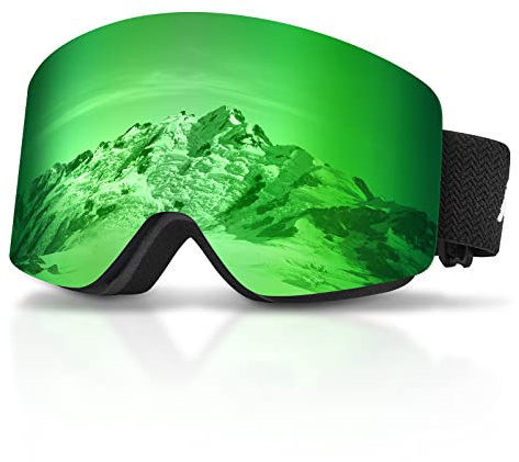 AVAWAY Skibrille Rahmenlose Snowboard Brille für Damen Herren Zylinder Verspiegelt Magnet-Wechselsystem OTG UV-Schutz Anti Fog Linse