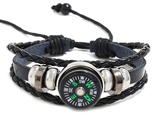Gionatan Shop Armband mit Kompass für Camping, Überleben, Abenteuer, Wandern, Tourismus, Angeln, Jagd - Unisex - Bronze und Schwarz - 28 cm