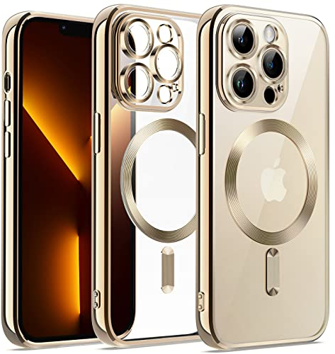 JETech Weiche Klar Hülle für iPhone 13 Pro Max 6,7 Zoll, Kameraschutz Vollständiger, Kompatibel mit MagSafe Kabellosem Laden, Stoßfest Elektroplattiert TPU Handyhülle (Gold)