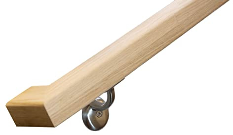 Modern Red Oak Handrail Kit with Wall Returns and Wall Mount Brackets. Rectangular 6002 Profile. Solid and Unfinished Red Oak. (Brush Nickel)