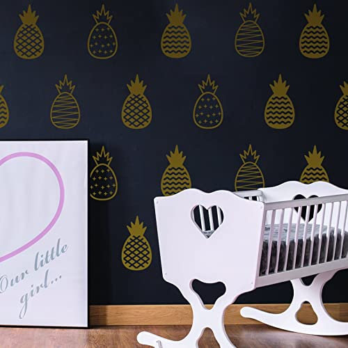 50 x Ananas-Wandaufkleber – Gold Dekor Aufkleber Schlafzimmer Aufkleber – Kunstaufkleber Dekorationen für ein Zimmer Mädchen – Home Cute Nursery Vinyl Tapete (30,5 cm)