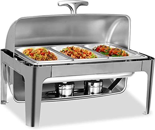 UZOURI Stainless Steel Chafing Dish, 9L Chafing Dish Set Food Warmer Buffet for Catering Buffet Warmer, Food Warmer Professional Set for Catering Buffet(Color:Three Grid) (Double Grid)