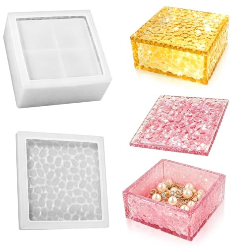FineInno Stampi per Resina Epossidica Scatola di Gioielli Storage Box Resin Molds Stampoo Silicone Contenitori Stampi per Colata Barattoli DIY Decorazione Della Casa