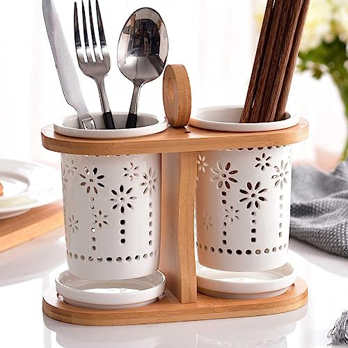 EGNIAN Portaposate Scolaposate,Ceramica Portaposate Pratico– portaposate per Il lavello della Porta Posate,Bacchette,cucchiai,spatole,scolapiatti da Cucina con Scomparto Staccabile