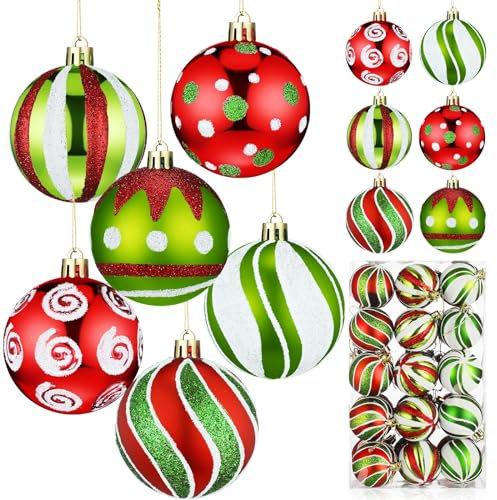 Leyndo 30 Pcs Christmas Ball Ornaments 2.36 Lime Green Red White,Stylish