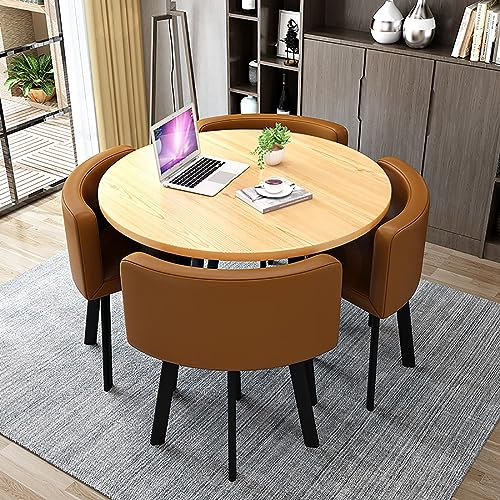 JSLJDM Rundes Esszimmertisch-Set für 4 Personen, Küchentisch und Stühle für 4 Personen,Konferenztisch, Besprechungstisch, Tische und Stühle for den Empfang for Esszimmer(Color:Schwarz) 80 * 75CM A6
