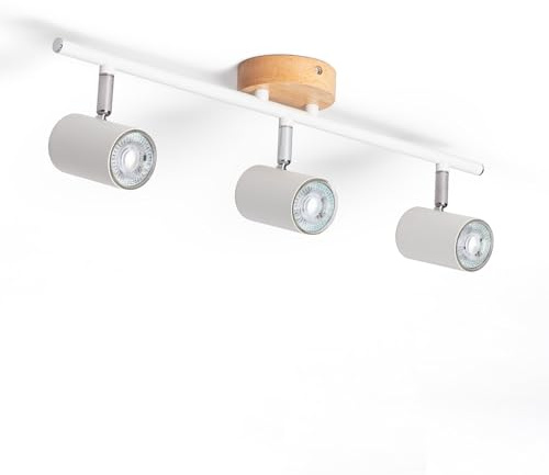 LEDKIA LIGHTING Lámpara de Techo Orientable Madera 3 Focos Olmo Blanco GU10