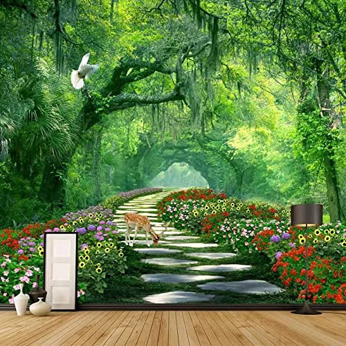 Papier Peint Panoramique 260X420Cm La Forêt Verte Poster Mural Pour Salon Chambre Décoration Murale, Papier Peint Intissé 3D Chambre Enfant,Chambre Fille,Personnalisable