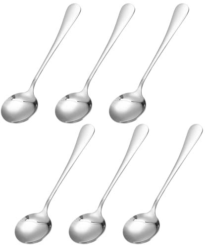 sourcing map 6pcs Inox Acier Soupe Cuillère 7.3 pouce Thé Cuillères Rond Dîner Cuillères Dessert Cuillère pour Dîner Bouillon Café Soupe, Argent