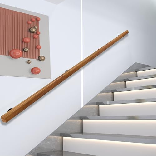 Corrimano in Legno, Kit Completo con Staffa in Metallo, corrimano per Scale Interne ed Esterne, ringhiera per Montaggio a Parete, Sicuro e Antiscivolo, Adatto per balconi di Ville (A, 100CM)