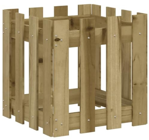 Hochbeet aus Holz, Lattenzaun Design Blumenbeet Blumenkasten Pflanzkasten Pflanzbeet Gartenbeet Pflanzkübel für Garten & Balkon, 40x40x40 cm Kiefernholz Imprägniert